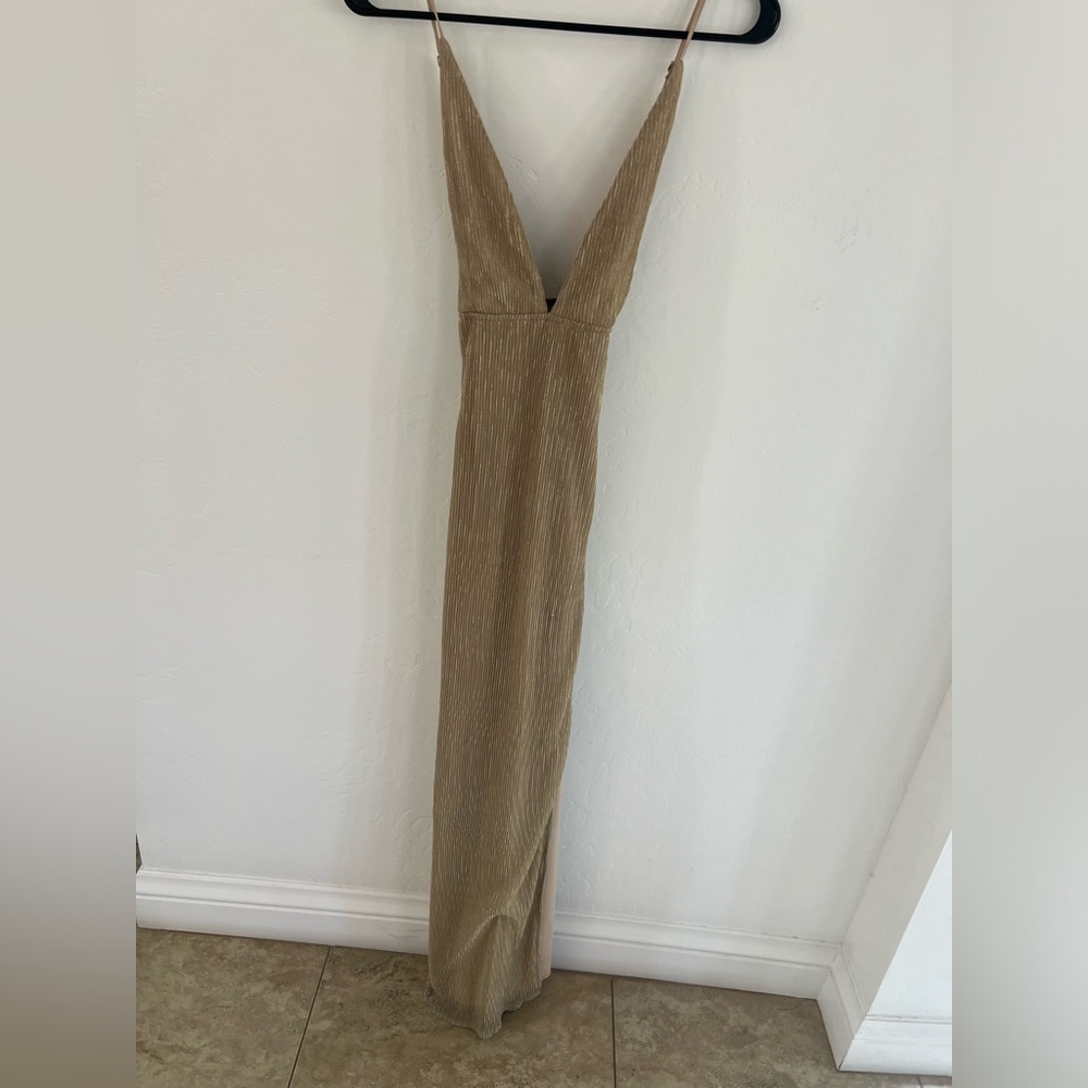 superdown Gold Plunge Maxi Dress